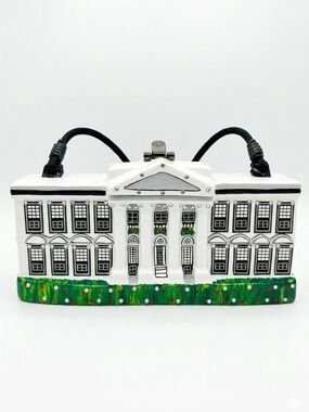 Vintage Timmy Woods Beverly Hills SIGNED Wood White House Clutch Purse